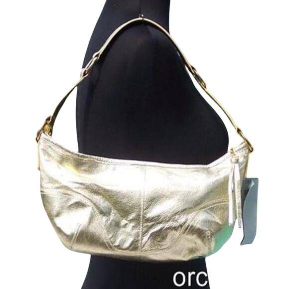 Cache Gold Metallic Leather Purse Top New Zip top Shoulder...